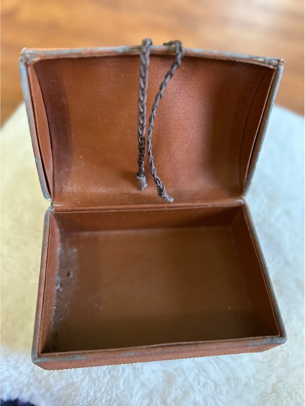 Vintage Suede Jewelry Box with Floral Closure and Velvet Interior